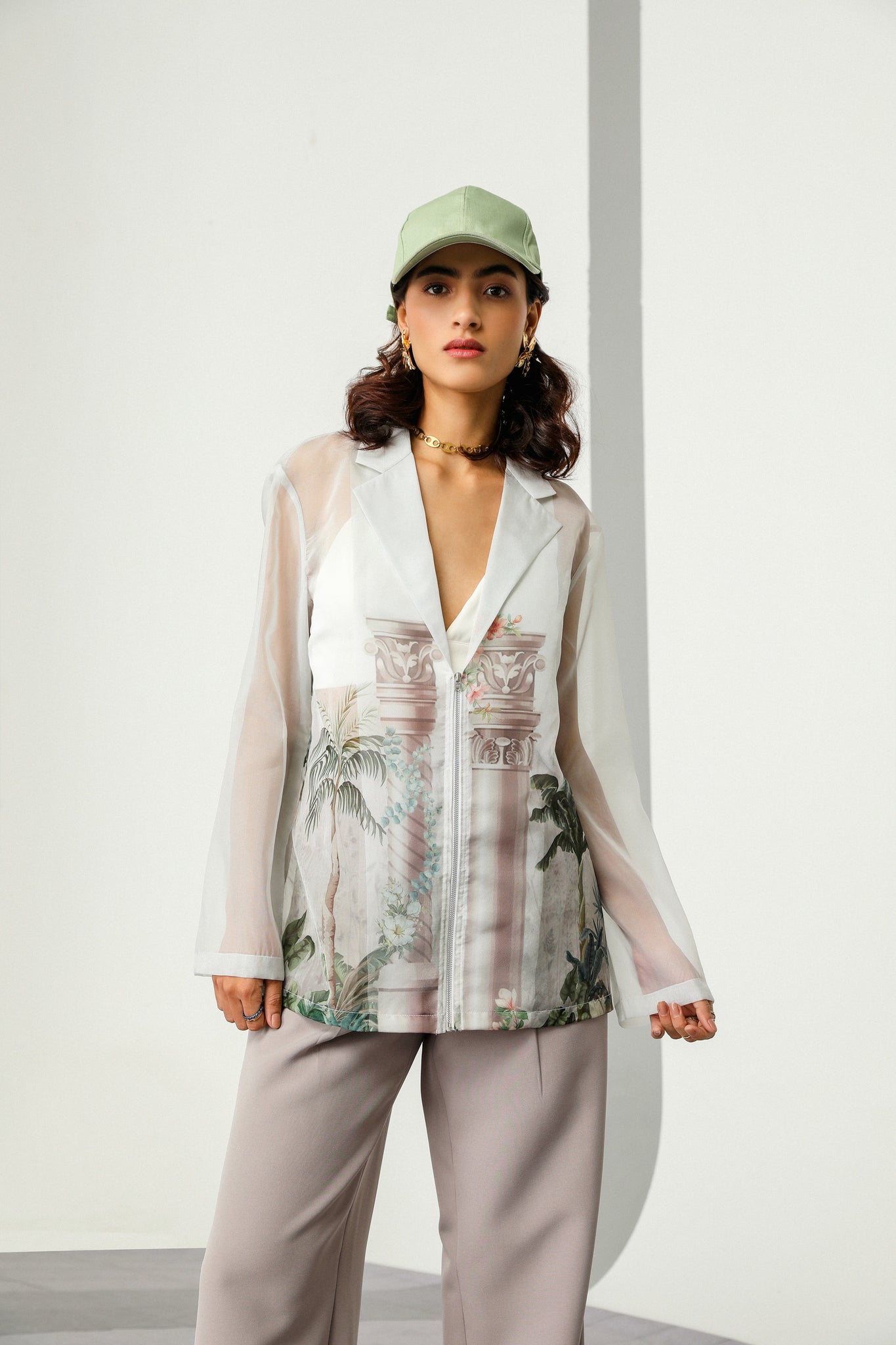 DIVYA BHOPANA - Cara White Sheer Shirt Set