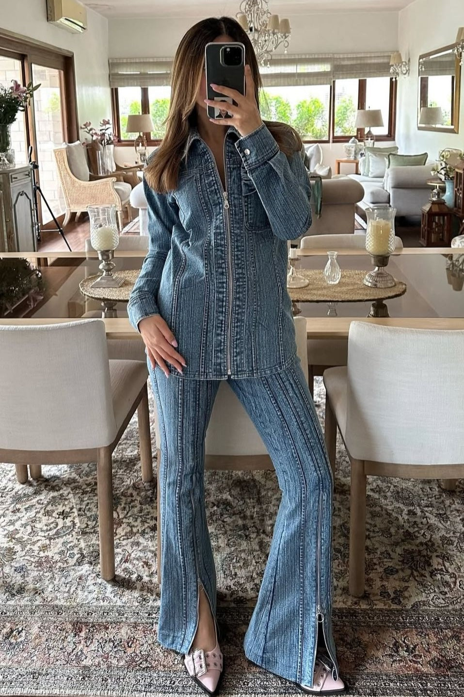 NRITI SHAH  - Denim Acid Wash Co-ord with Bow