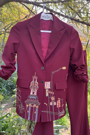 Maroon Embroidered & Embellished Pant Suit