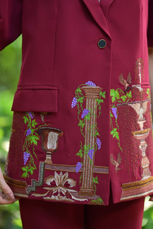 Maroon Embroidered Pant Suit