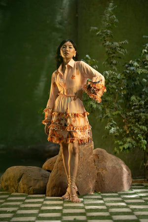 Cream autumn print skirt set