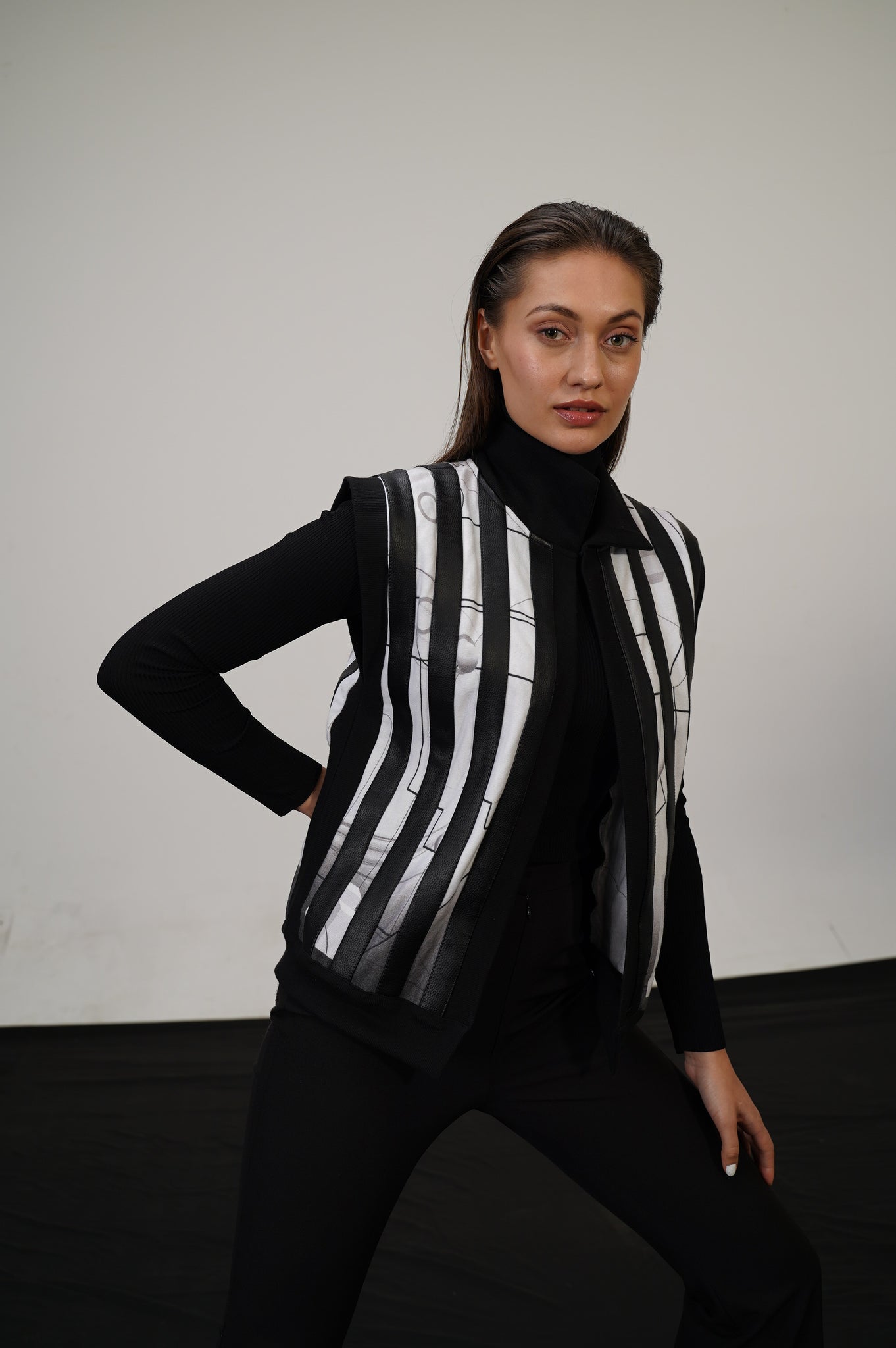Galaxy Of Notions Sleeveless Leather Stripe Cardigan Set