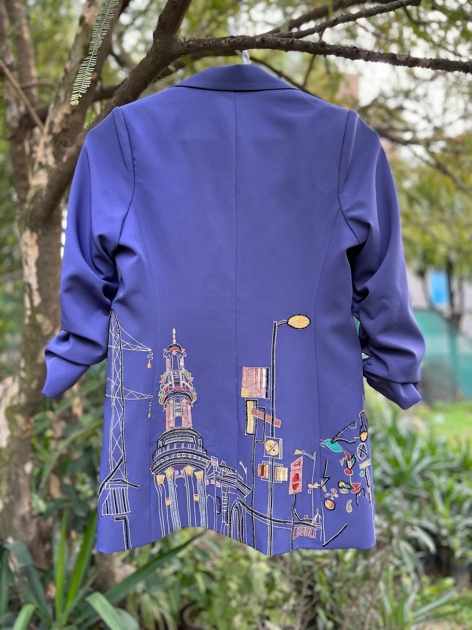 Embroidered & Embellished Mauve City Print Blazer