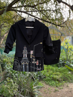Black Embroidered Embellished Skirt Suit