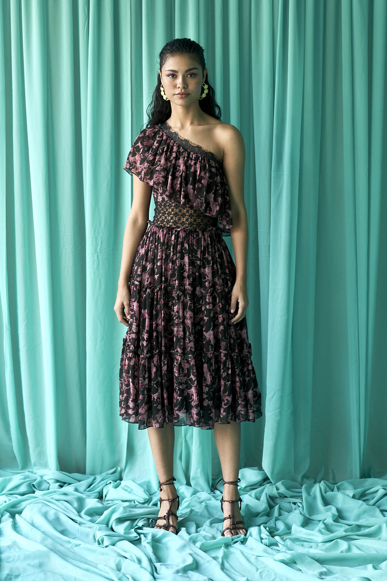 Black and Pink Fauna Print Lace Dress