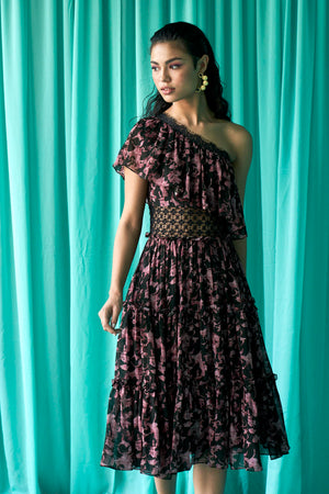 Black and Pink Fauna Print Lace Dress