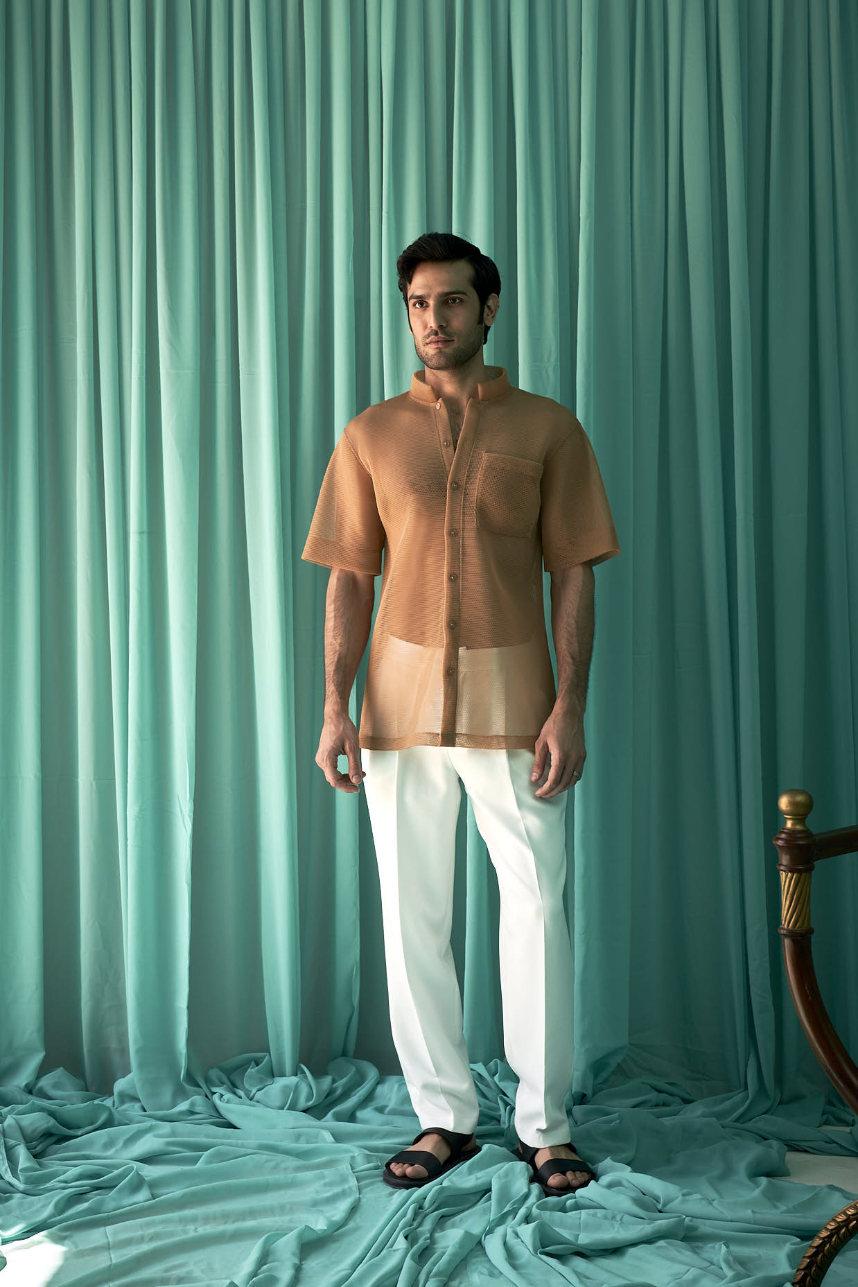 Men's Tan Mesh Shirt Set – Mero Studio - Main Image