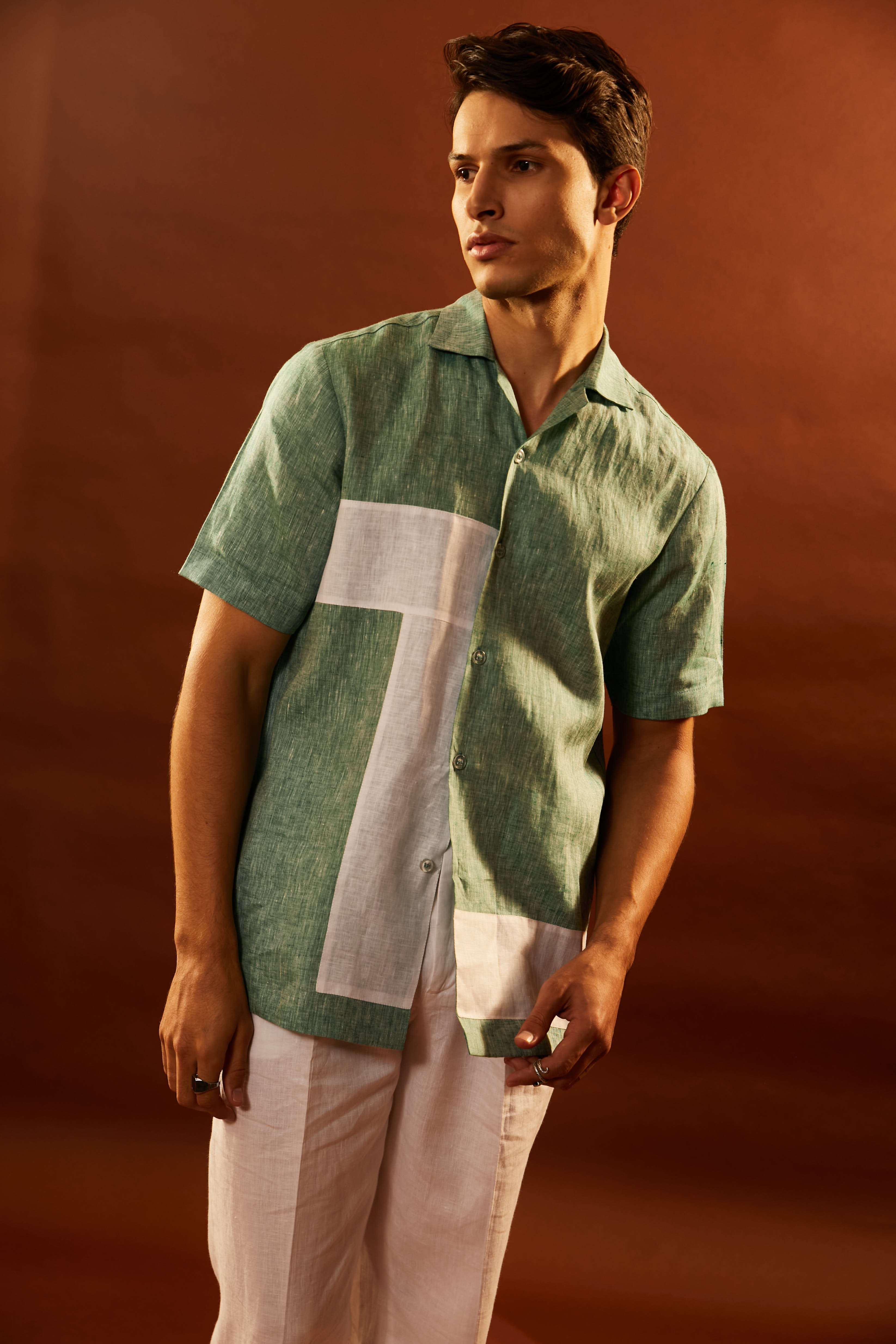 Green and white linen co-ord – Mero Studio - Main Image