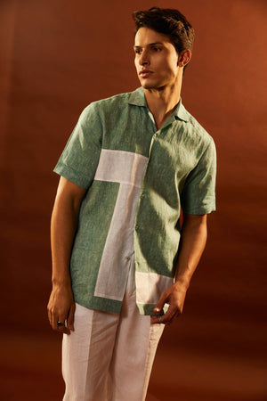 Green and white linen co-ord