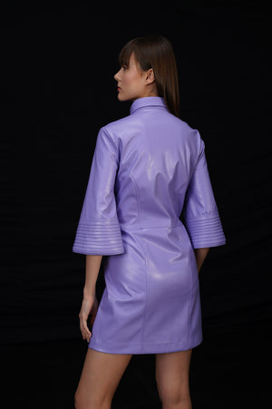 Lavender Faux Leather Pintuck Dress