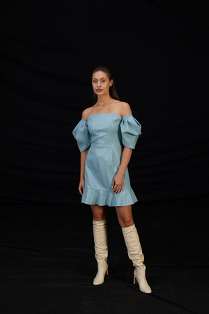 blue faux leather dress Luna Faux Leather Mini Dress - Blue