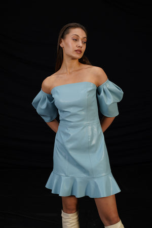 Pale Blue Faux Leather Dress Mero Studio Pale Blue Faux Leather Dress Mero Studio