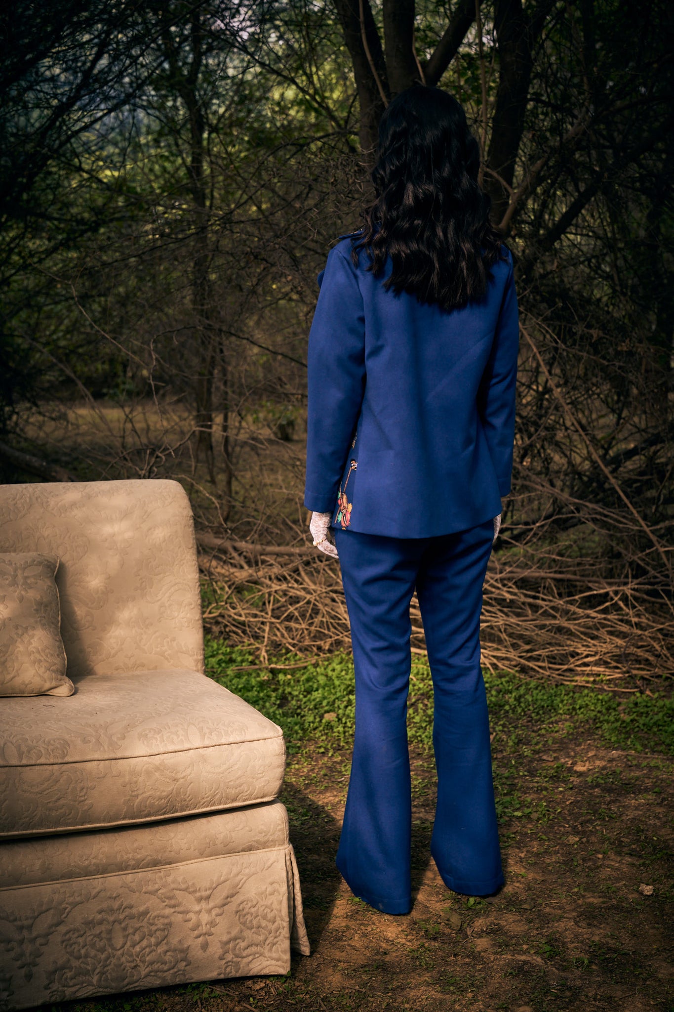 Blue Embroidered Jacket With Pants