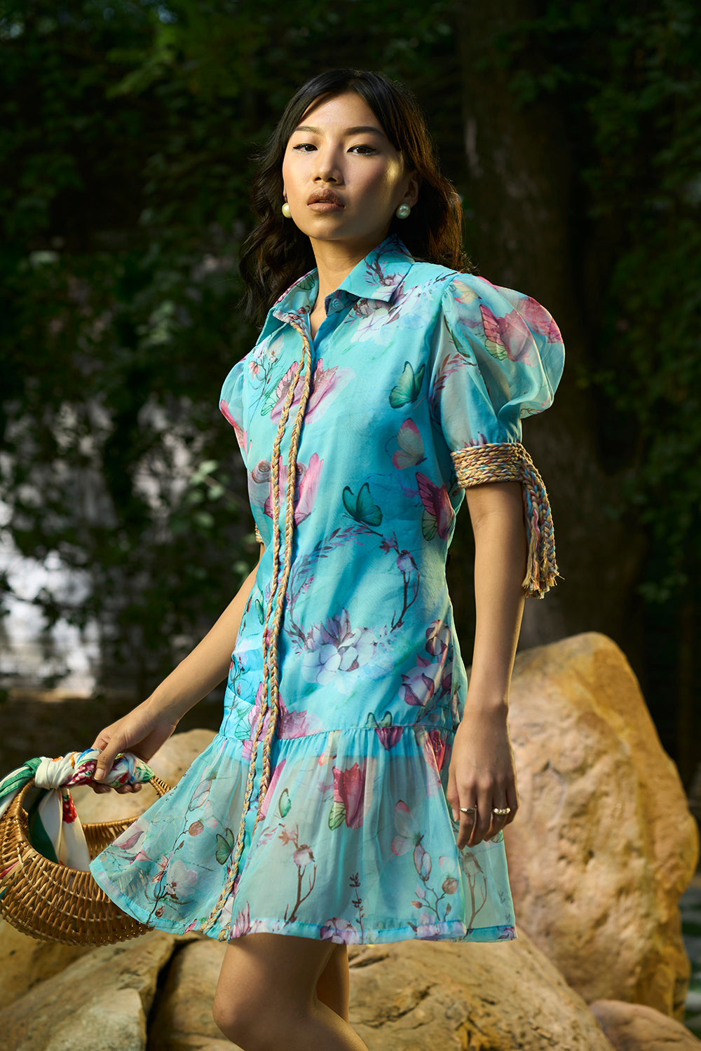 blue shell dress Shell Embellished Midi Dress-Blue Multi S