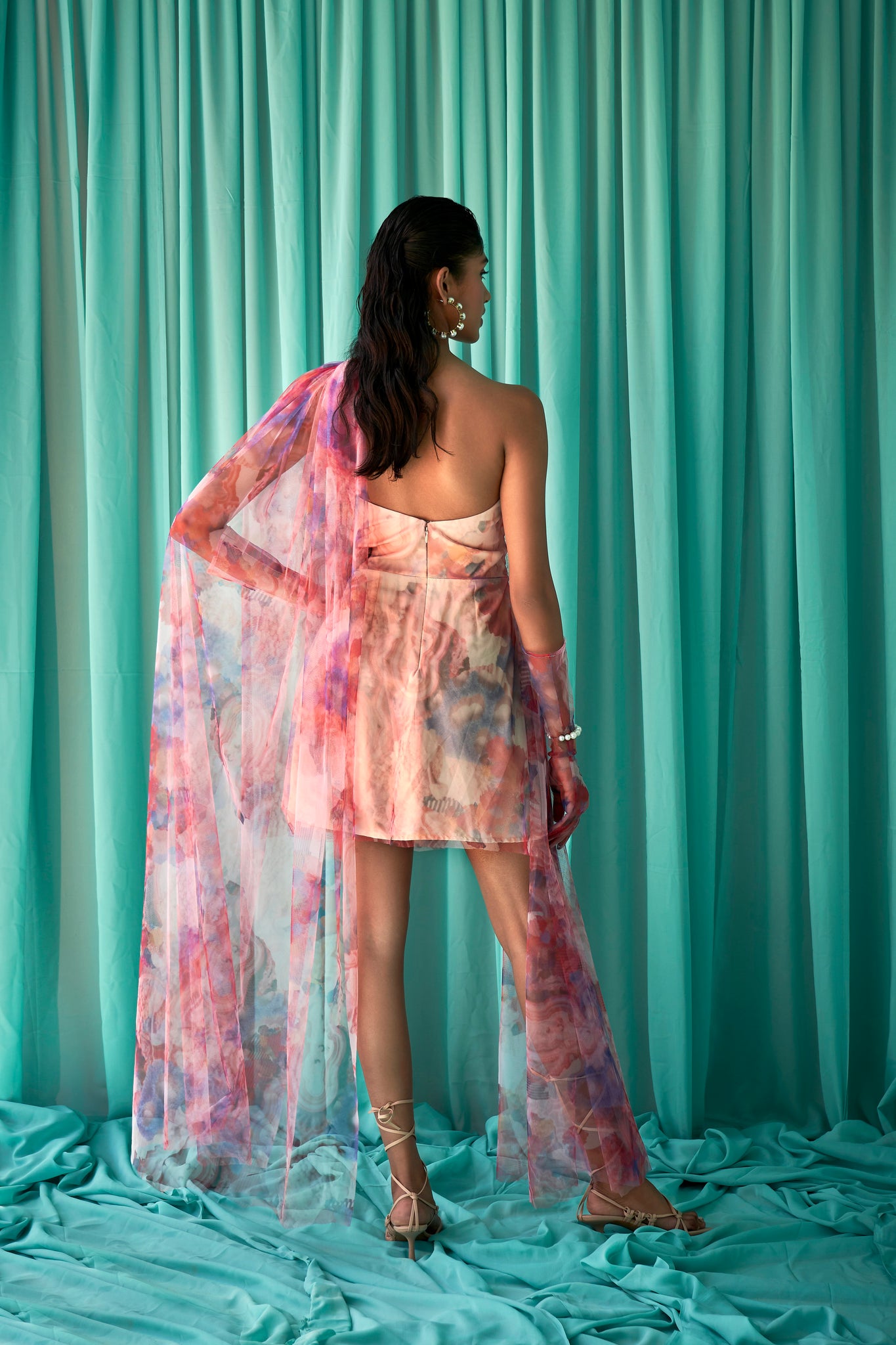Pink Net Coral Print Dress